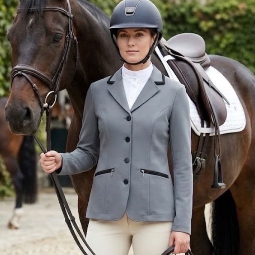 HR Farm Women Gray Equestrian Show Jacket Horse Riding Size 10 NWT